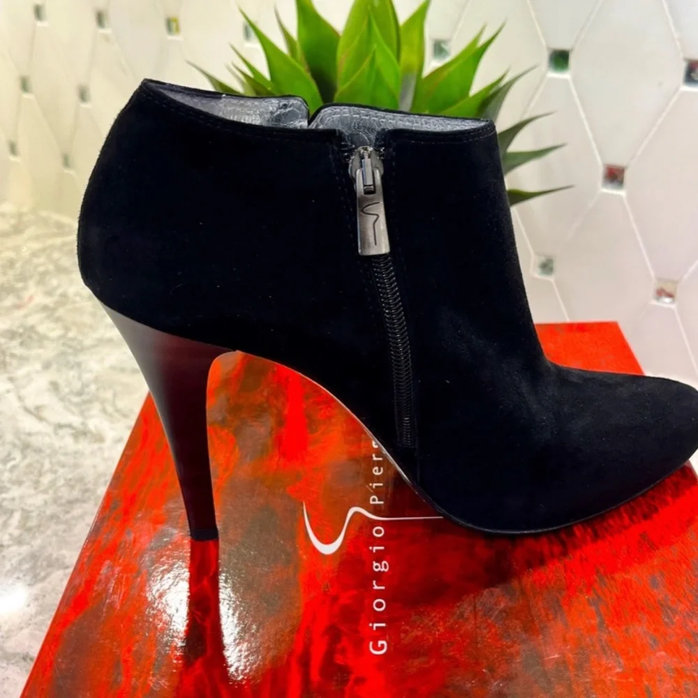 NIB Vintage Italian Swarovski Crystal Suede Ankle Boots Heels Sz 39 - Picture 4 of 11